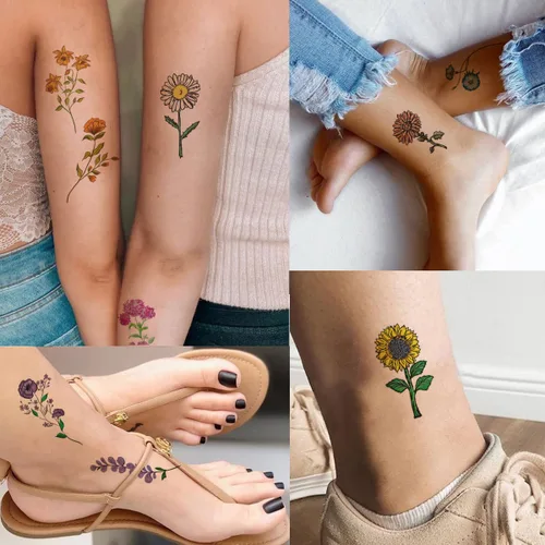 Vista 3 de Tazimi 12 hojas de tatuajes temporales – Acuarela Flor y Lavanda Girasol Violeta Rosa Tatuaje Pegatinas para Mujeres y Niños