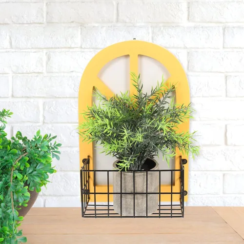 Vista 2 de Beavorty Estante para colgar en la pared, estante de almacenamiento para baño, cesta de almacenamiento amarilla, decoración de habitación