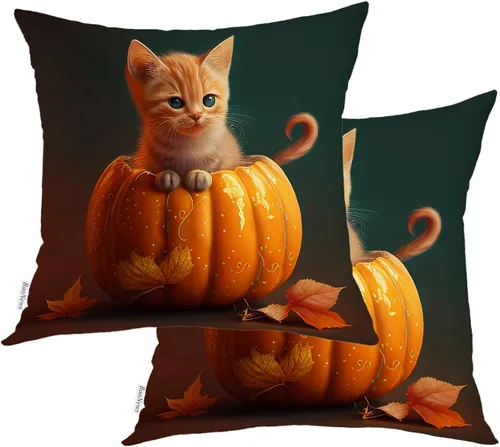 Vista 22 de Autumn Maple Leaves Throw Pillow Covers, Fall Orange red Leaves Cushion Cases Digital Blended Hidden Zipperl Decorative Pillow Covers Square 16X16