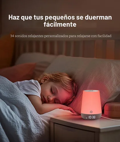 Vista 3 de Dreamegg Sound Machine Baby - Máquina de ruido blanco para bebé con luz nocturna, reloj despertador Ok to Wake, 34 sonidos relajantes, entrenador