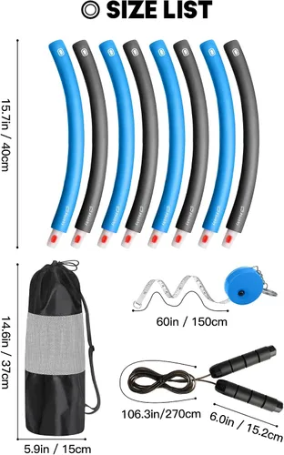 Vista 7 de Phobby Weighted Exercise Hoop for Adults, 2.2lb Detachable Fitness Hoop, Adjustable Hoop with Jump Rope, Tape Measure and Carry Bag, Home Gym Workout