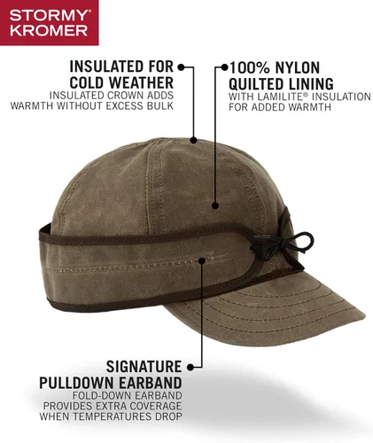 Vista 4 de Stormy Kromer Gorra de algodón encerado aislada, sombrero de otoño ligero con orejeras, resistente al agua, sombrero de 3 estaciones Outdoor Cold