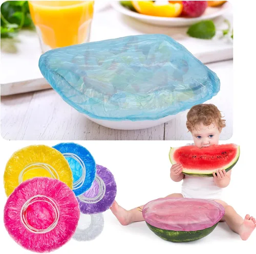 Vista 4 de Cunhill 200 fundas de plástico para tazones de 5 tamaños a granel, envoltura de plástico reutilizable para alimentos, masa madre y pan, fundas