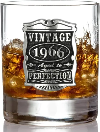 Vista 3 de English Pewter Company Vintage Years 1966 - Vaso de vidrio para 60º cumpleaños o aniversario, diseño de whisky Rocks, idea de regalo única