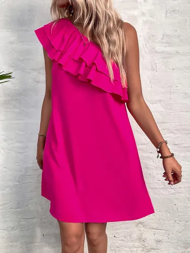 Vista 4 de Floerns Vestido tipo túnica con volantes y escalonado de un hombro para mujer