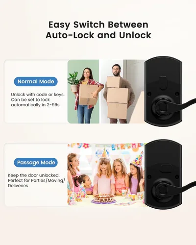 Vista 3 de Hidalife Cerradura de puerta con teclado con asa, entrada sin llave para puerta delantera, modo de paso manual, negro mate