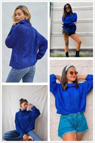 Vista 5 de Dokotoo suéteres de cuello alto para mujer, de manga larga tipo globo, para otoño e invierno 2025