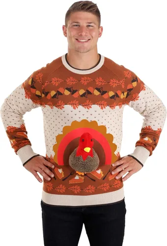 Vista 4 de 3D Turkey Ugly Holiday Sweater for Adults, Thanksgiving Funny Bird Sweater