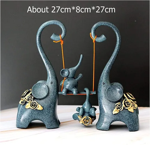Vista 7 de LQX Escultura de mesa, pequeñas estatuas decorativas en casa, elefante abstracto, estatua familiar, resina, columpio, escultura de elefante, regalo