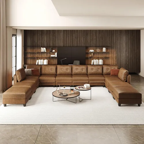 Vista 16 de LLappuil Sofá modular de piel sintética de 9 plazas con almacenamiento, sofá cama convertible en forma de U con diván, impermeable y agradable al