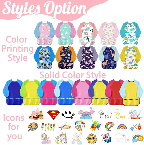 Vista 2 de Delantal de pintura para niños con nombre personalizado para niños, impermeable, manga larga para artista, bata de arte personalizada