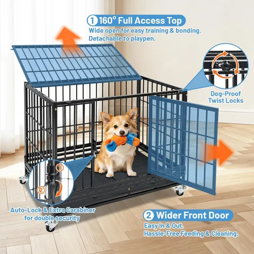 Vista 3 de 36 Inch Stackable Heavy Duty Dog Crate with Wheels for Medium Dog
