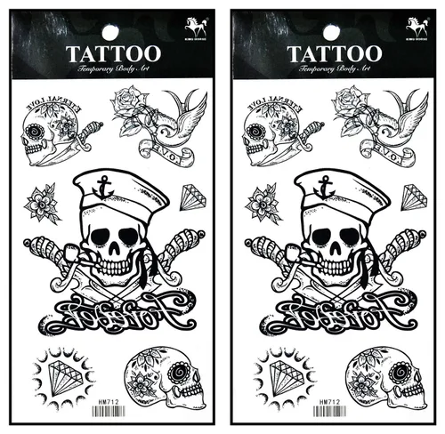 Vista 18 de Tatuajes 2 hojas azul rosa serpiente dragón calavera ala temporal tatuajes arte corporal pegatinas falsas impermeables extraíbles