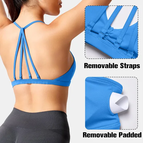 Vista 4 de YEOREO Sujetadores deportivos para mujer, con relleno, sin espalda, brasier de entrenamiento Karlena de bajo impacto cruzado para yoga