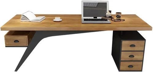 Vista 3 de Escritorio para computadora con 4 cajones, mesa de escritura moderna, estantes de almacenamiento, escritorio de trabajo, mesa de PC, escritorio