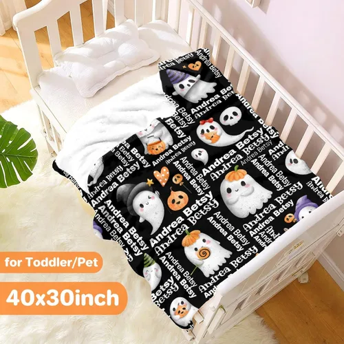 Vista 2 de Manta personalizada de fantasmas de Halloween, regalos para niñas, mujeres y niños, manta de forro polar ligera, espeluznante para niños, mantas