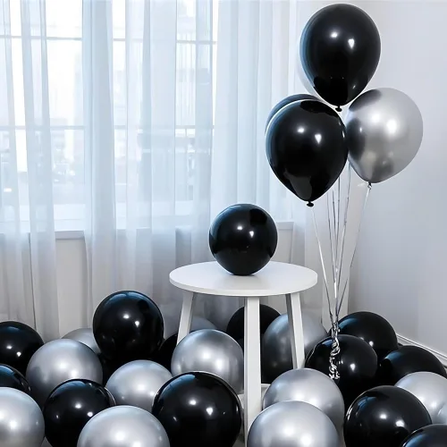 Vista 9 de 200 globos negros y dorados de 5 pulgadas, cromados, metálicos, dorados, negros, de látex, gruesos, pequeños para bodas, cumpleaños, graduaciones