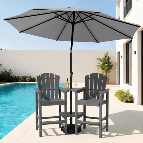 Vista 18 de KINGYES Aruba - Juego de 4 sillas Adirondack altas de HDPE con bandejas de conexión dobles, silla Adirondack de altura de barra en relieve para 2