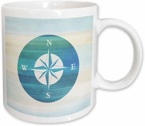 Vista 10 de 3dRose (mug_152107_4) Aqua Nautical Compass Beach Theme Art - Taza negra de dos tonos, 11 oz