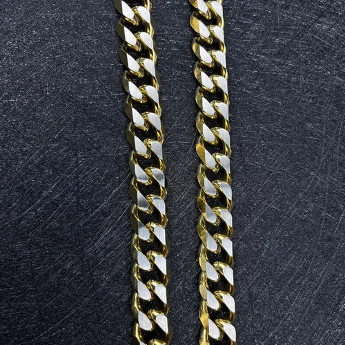 Vista 22 de YAMI Cadena de eslabones cubanos para hombre, azul/negro/oro de 14 quilates, acero inoxidable de 0.394-0.472 in de grosor, collar de cadena