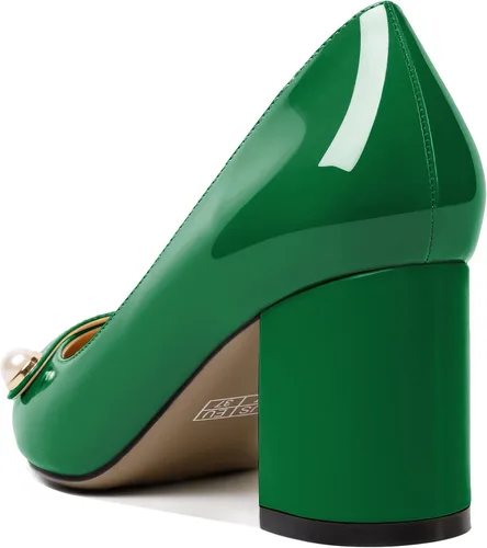 Vista 5 de AUMOTED Zapatos de tacón grueso de bloque para mujer, puntera puntiaguda, sin cordones, tacones medios gruesos, zapatos de vestir para el trabajo