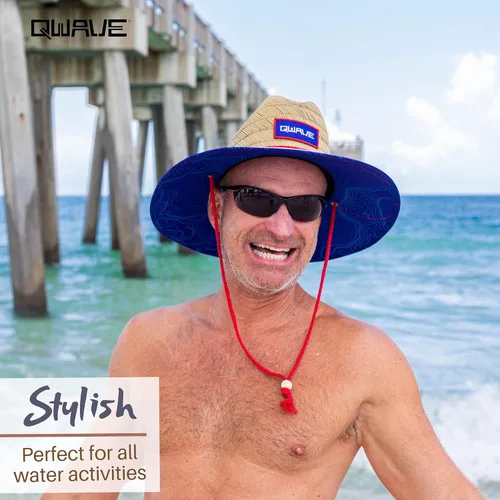 Vista 3 de Qwave Sombrero de paja para hombre, diseño de impresión de pesca, sombreros de sol para hombres que protegen del sol del verano - Sombrero salvavidas