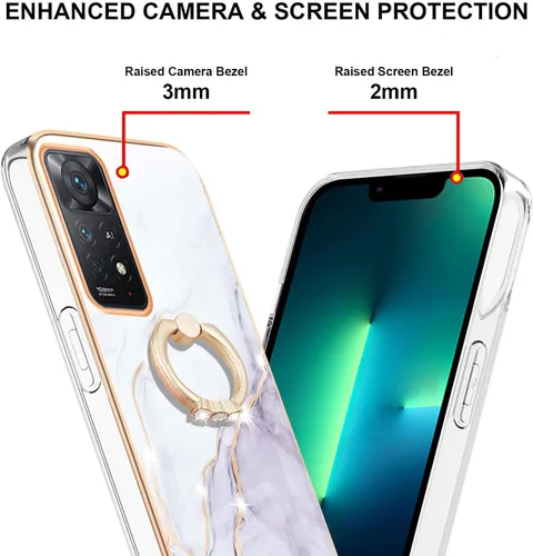Vista 3 de Funda delgada para Xiaomi Redmi Note 11 Pro, funda con anillo brillante de mármol IMD para niñas, lente de cámara y cubierta protectora de pantalla