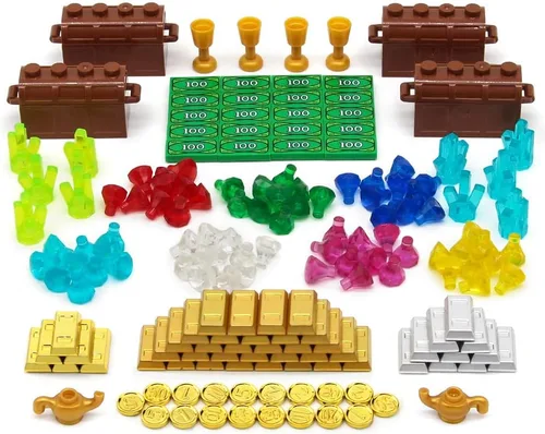Vista 5 de Kit de cofre del tesoro pirata, juego de bloques de construcción de gemas Marrón