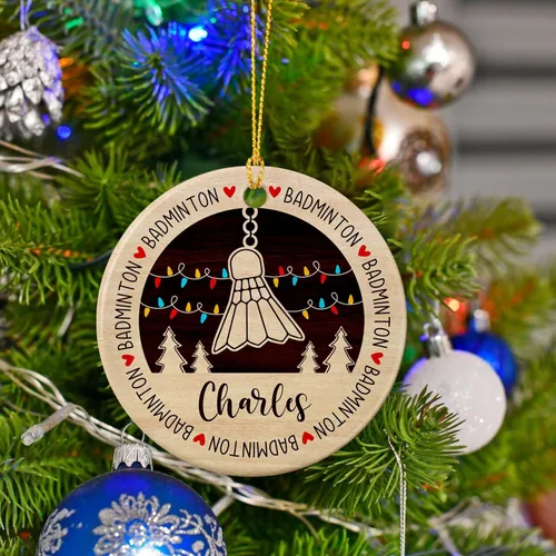 Vista 4 de Adorno de cerámica de bádminton de Navidad, regalos personalizados para jugadores de bádminton, árbol de Navidad colgante de bádminton, adorno