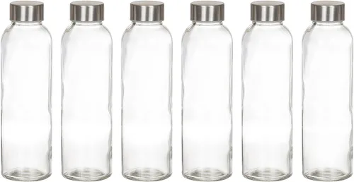 Vista 2 de Estilo botellas de agua de vidrio, de 18 oz, con tapa de acero inoxidable, caja de 6