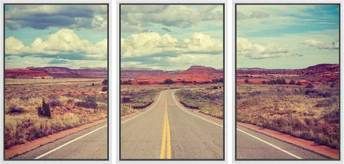 Vista 13 de wall26 Lienzo enmarcado para pared, juego de arte rojo, verde y amarillo, bosque de montaña otoñal, naturaleza, desierto, fotografía, realismo