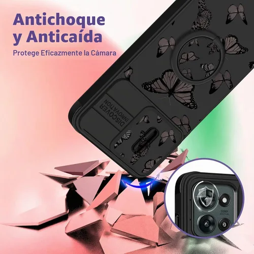 Vista 3 de Funermei - Funda para Moto G 5G 2025/2026/G Play 2026, soporte de anillo Negro (Butterfly)
