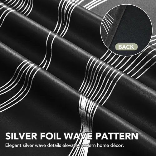 Vista 6 de Deconovo Paneles de cortina opacas con patrón de ondas plateadas, cortinas para sala de estar, ojales blancos, juego de 2 paneles, 52 pulgadas