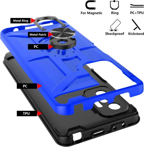 Vista 6 de Funda para Xiaomi Redmi Note 10 Pro, Redmi Note 10 Pro MAX con 3 protectores de pantalla de vidrio templado, soporte de anillo integrado y soporte