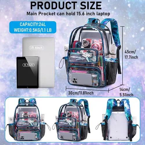 Vista 35 de CAMTOP Mochila transparente resistente y transparente para estudiantes, escuela, trabajo, festival, viajes, deportes, Beige, Mediana, Camtop Mochila