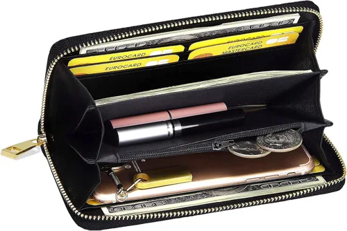 Vista 3 de Cartera larga para mujer, monedero con cremallera, cartera de cuero, Bandera del orgullo transgénero, Gótico