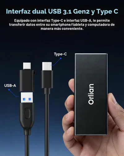 Vista 2 de Orlian Unidad de estado sólido SSD portátil externa de 120 GB USB 3.1 Gen 2 de hasta 500 MB/s de estado sólido de alta velocidad para teléfono