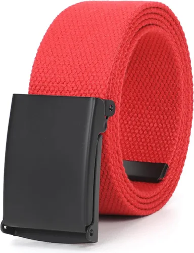 Vista 23 de WHIPPY Cinturón de tela con hebilla militar de color negro sólido, tapa abatible, totalmente ajustable, para hombre, con corte a medida