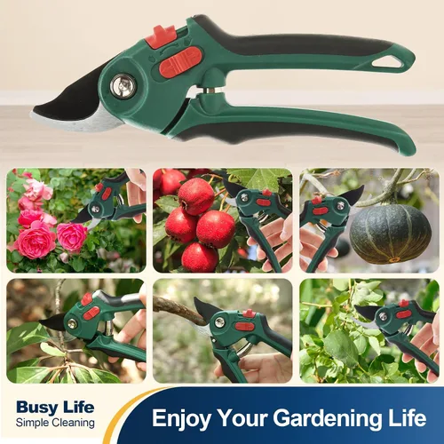 Vista 7 de Yocada Tijeras de podar de jardín, 2 unidades, tijeras de acero para jardinería, tijeras de mano afiladas de alta resistencia para setos de plantas
