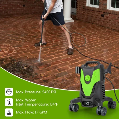 Vista 4 de Goplus Lavadora a presión eléctrica, 2400 PSI 1.7 GPM Lavadora de alta presión con 4 boquillas rápidas y ruedas universales, lavadora a presión