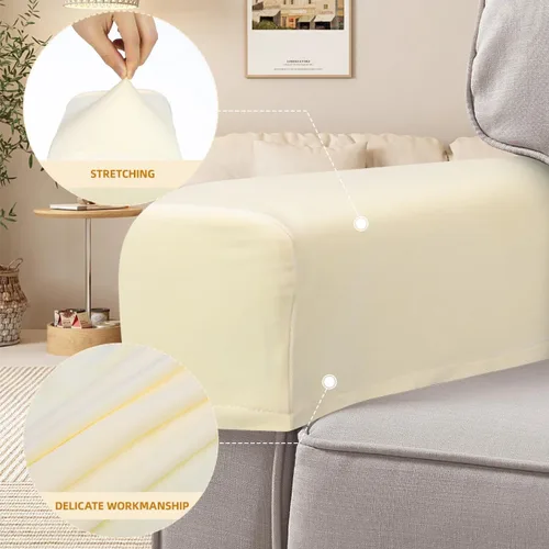 Vista 2 de Garneck 2 fundas de tela elástica para reposabrazos antideslizantes, de elastano, para sillón reclinable, protector de muebles, color beige
