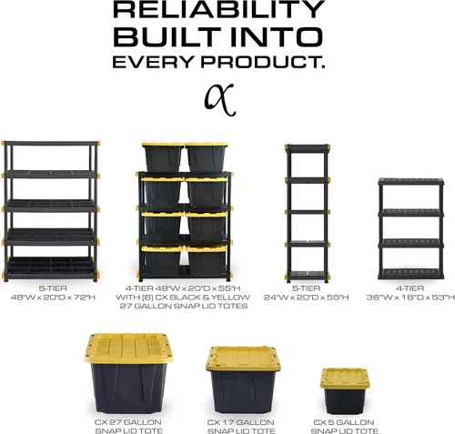 Vista 4 de CENTREX CX 5-Tier Heavy Duty Plastic Storage Shelves that Support up to 150lbs/shelf, Organization and Storage, Weather-Resistant Design, Easy