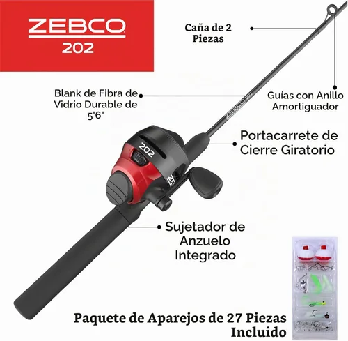 Vista 2 de Zebco Zebco 202 Spincast Reel and Fishing Rod Combo, Pre-Spooled with 10-Pound Cajun Line, Includes Tackle Kit