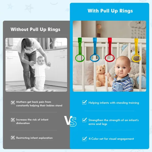 Vista 3 de 8 anillos de dominadas para corralitos de juegos, anillos de seguridad ajustables de plástico para bebés, asistente de caminar para niños pequeños