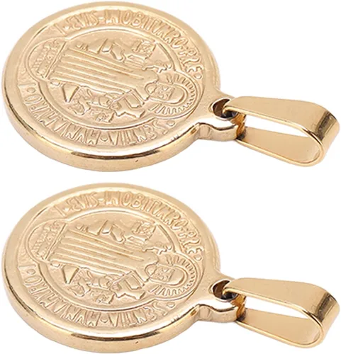 Vista 9 de HEEPDD Colgante de medalla de San Benito elegante acero inoxidable San Benito de doble cara con relieve de cruz