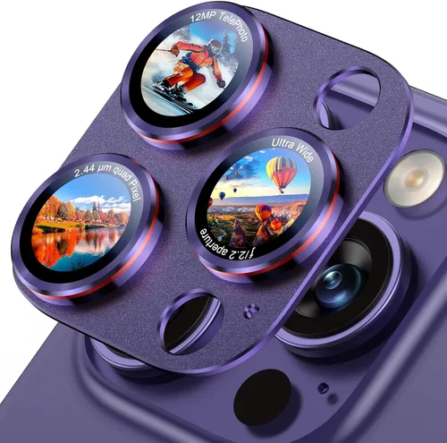 Vista 27 de Uyiton Protector de lente de cámara para iPhone 17 Pro - [Tipografía única + lente de teléfono diseño de círculo rojo] Cubierta de cámara de vidrio