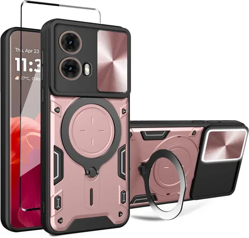 Vista 9 de Funda para teléfono Motorola Moto G85 5G con protector de pantalla de vidrio, cubierta protectora de cámara deslizante integrada, funda protectora