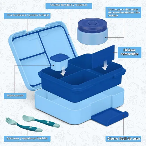 Vista 3 de WyfKyd Set de lonchera Bento con contenedor térmico de sopa para niños y Azul