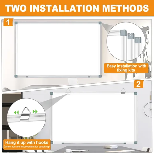 Vista 3 de Pizarra blanca magnética grande de borrado en seco, pizarra blanca de 60 x 40 pulgadas para pared con bandeja larga para bolígrafos, pizarra blanca