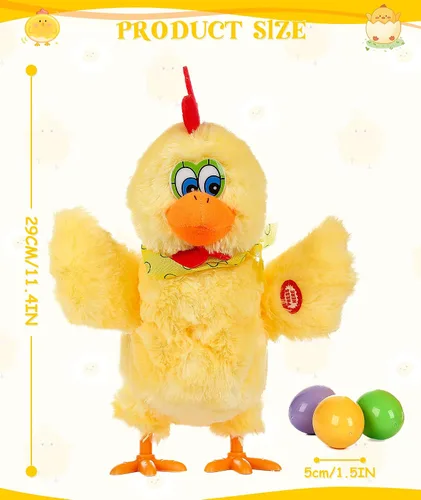 Vista 2 de Muñeca de juguete de animal de pollo de Pascua que pone huevo eléctrico loco juguete de pollo de felpa con música sonora